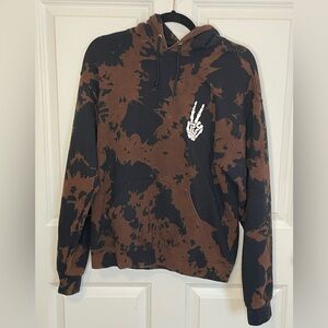 Bowery Supply Co Bleach Tie Dye Hoodie Skeleton Peace Sign Black Brown M